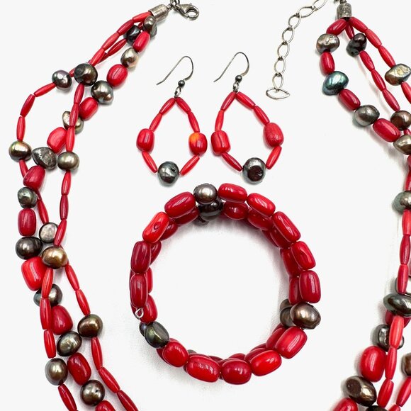 Jay King Mine Finds DTR Sterling Silver Red Coral Necklace, Bracelet Earrings - Picture 2 of 3